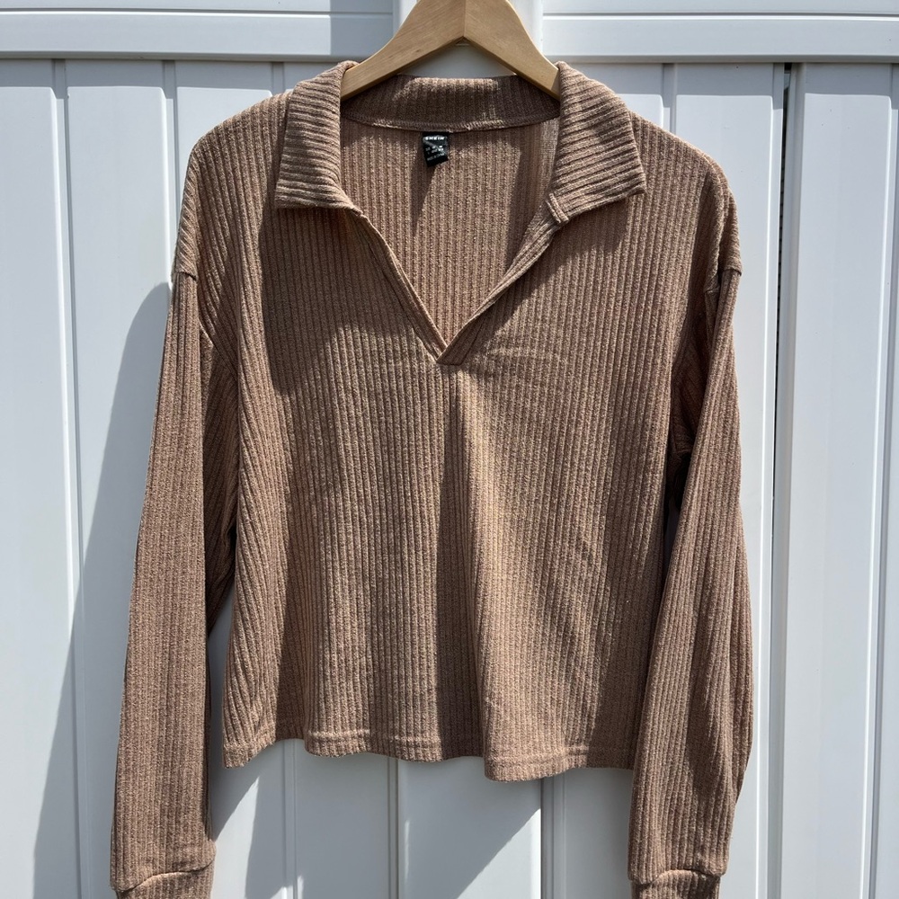 SHEIN Taupe Ribbed Knit Top